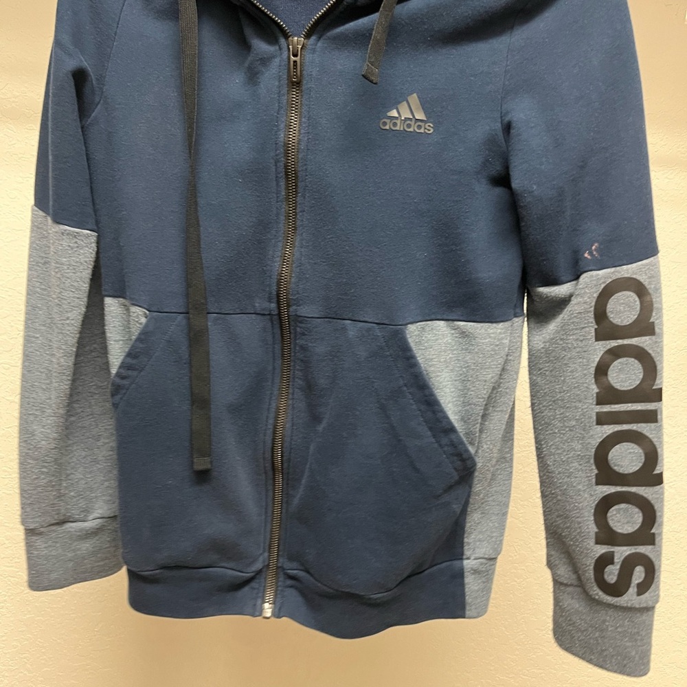 Adidas Navy and Light Gray Zip-Up Hoodie